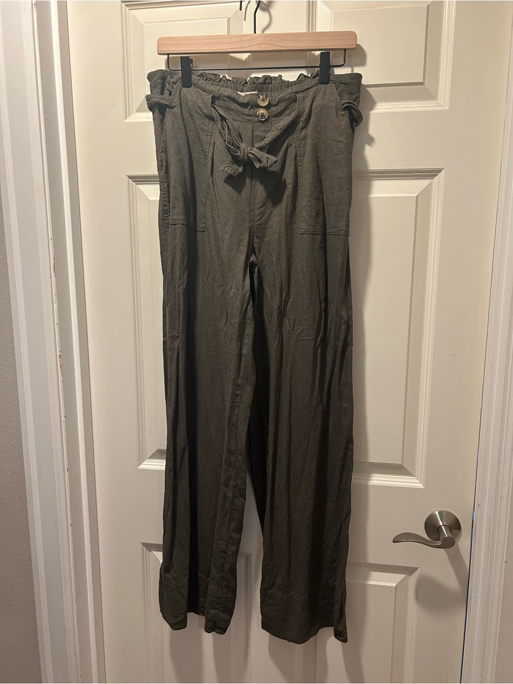Olive Green Paperbag Waist Trousers